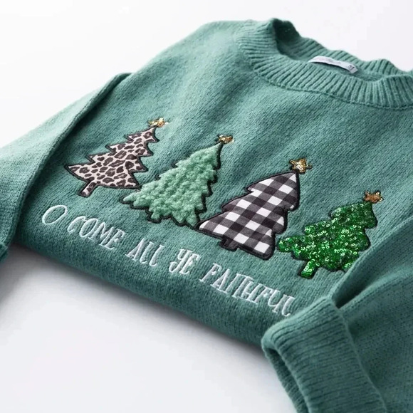 Love in Faith “O Come All Ye Faithful” Embellished Christmas Sweater, sz Large - Picture 1 of 6